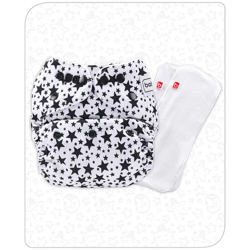 Babyhug Free Size Reusable Cloth Nappies With 2 SmartDry Inserts Star Print - White