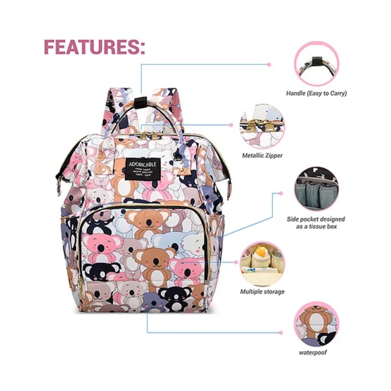 Babymoon Multifunction Backpack Style Maternity Teddybear Print Diaper Bag - Multi