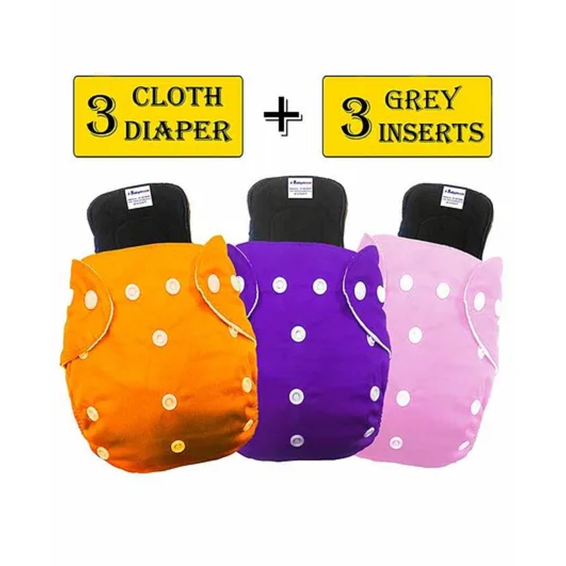 Babymoon Washable & Reusable Cloth Diaper Pocket With Bamboo Charcoal Insert Pack of 6 - Pink Blue Orange