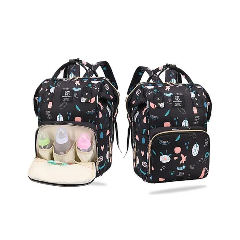 Bembika Diaper Bags For Mom And Dad Kids Diaper Bags For Travel Backpack With Small Bottle Pouch For Multi-Function Waterproof And Large Capacity-(Black)