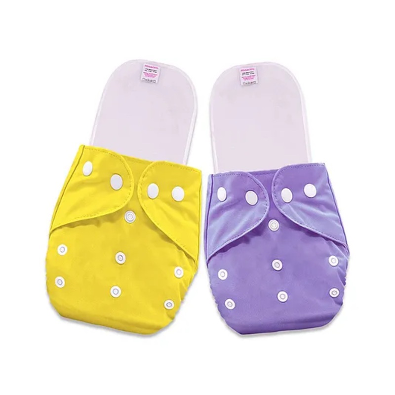 Bembika Reusable Solid Pocket Cloth Diapers With Inserts Pack Of 2- Purple Yellow