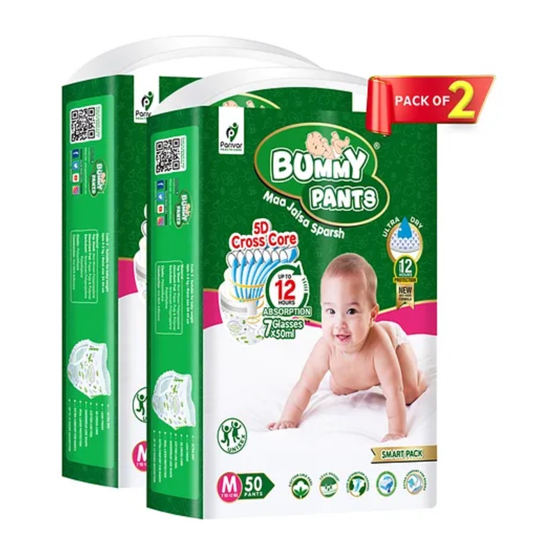 Bummy Pants  Super Dry Baby Diaper in Medium size, 150 Count Diapers, 5D Core, Anti-Rash Layer, 12Hrs Protection, 7-12kg Pack of 3 Box