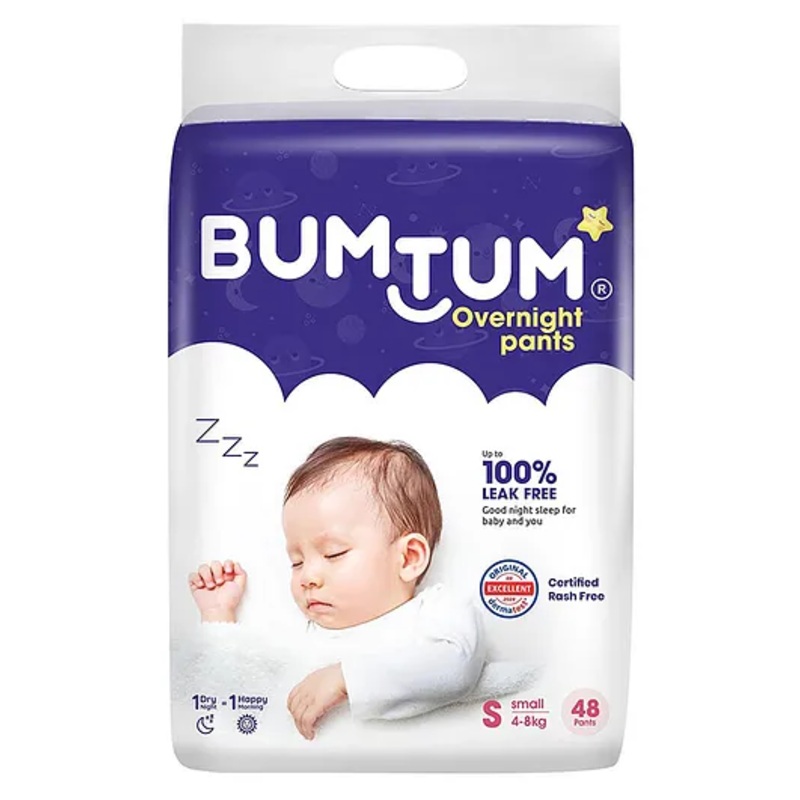 Bumtum Overnight Diaper Pants with Chamomile Microbial Layer Leak Protection & Rash Control Small - 48 Pieces