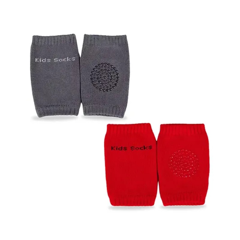 Chinmay Kids Knee Pads with Anti-Slip Padded Stretchable Elastic Cotton Soft Comfortable Pack of 2  - Light Grey & Red