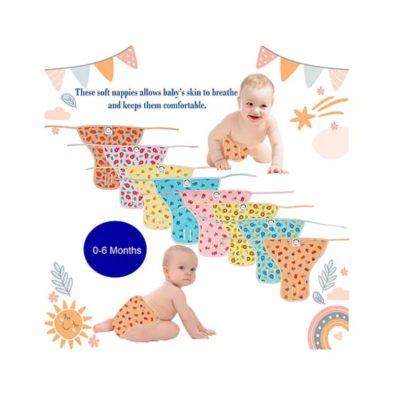 Chirsh New Born Baby Nappies Pack Of 10 (0-6 Months) - Multicolor