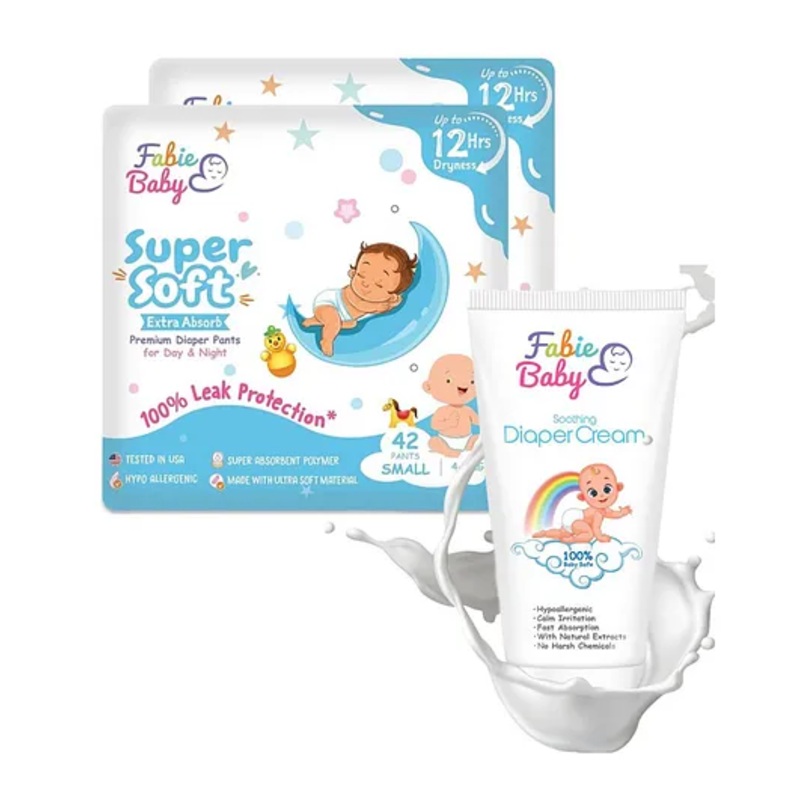 Fabie Baby Diaper Small Size (42Pcs) with Diaper Rash Cream (50ml) Combo - Pack of 2