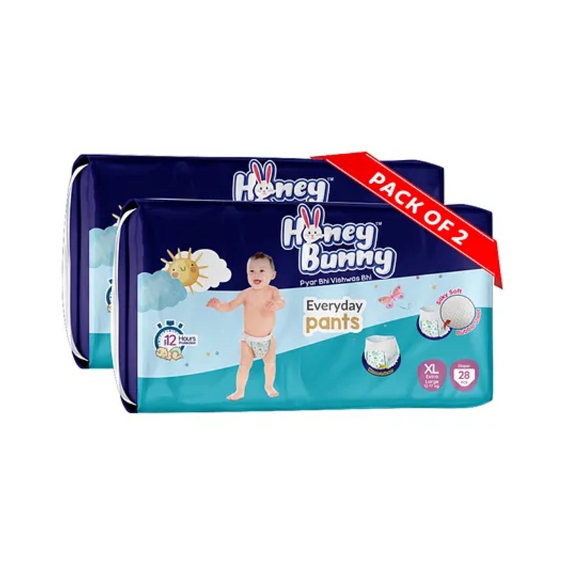 Honey Bunny  Extra Large Everyday Baby Pants Diapers - 56 Pcs (2 Pack of 28 Pcs)