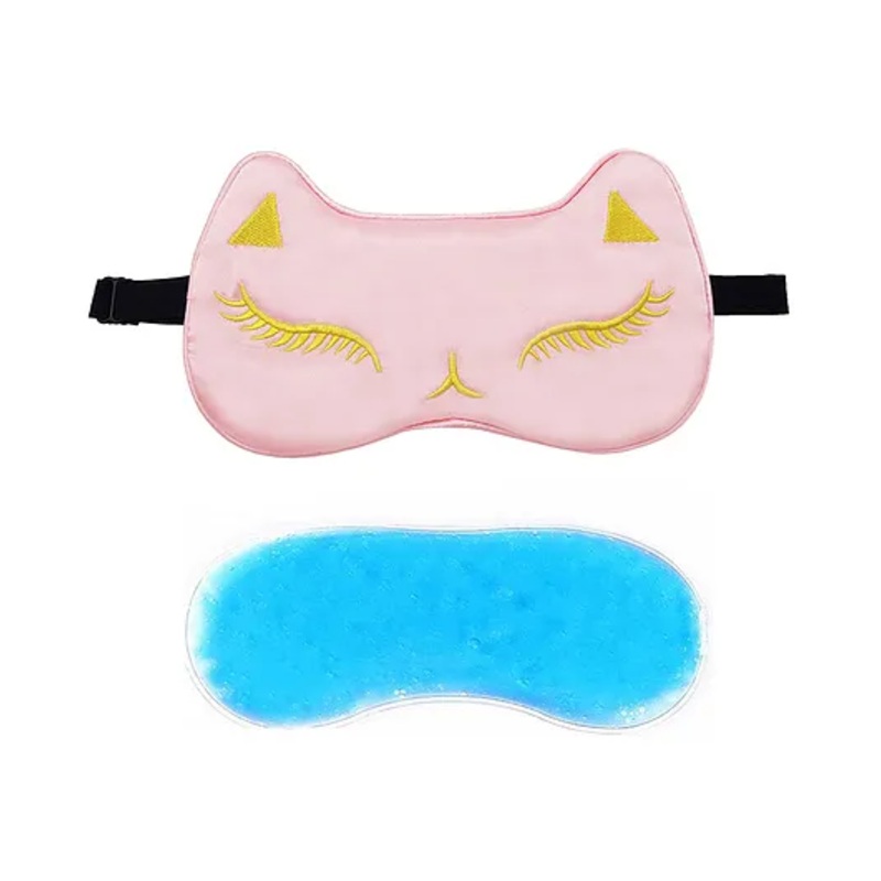 Jenna Silk Feline Print Face Sleeping Eye Mask With Cooling Gel - Pinl