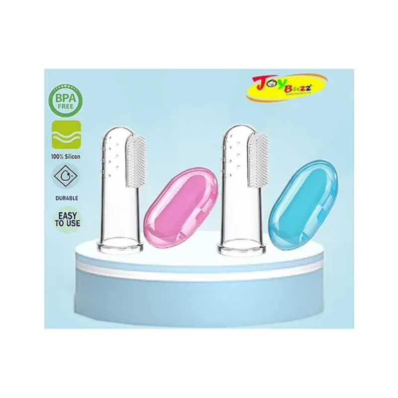 Joy Buzz Baby Silicone Fingure Brush With Case Pack of 2 - White & Blue