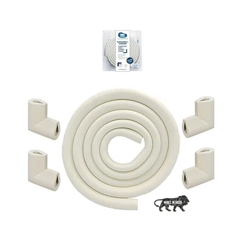 Kids Station Furniture Edge Guard and Corner Protector Combo Packs - Pre-Taped Corner Guards, Non-Toxic - Baby Proofing & Child Safety - 2m Edge Guard, Pack of 4 Corner Guards - U shaped, Thick 3cm (Off-White)