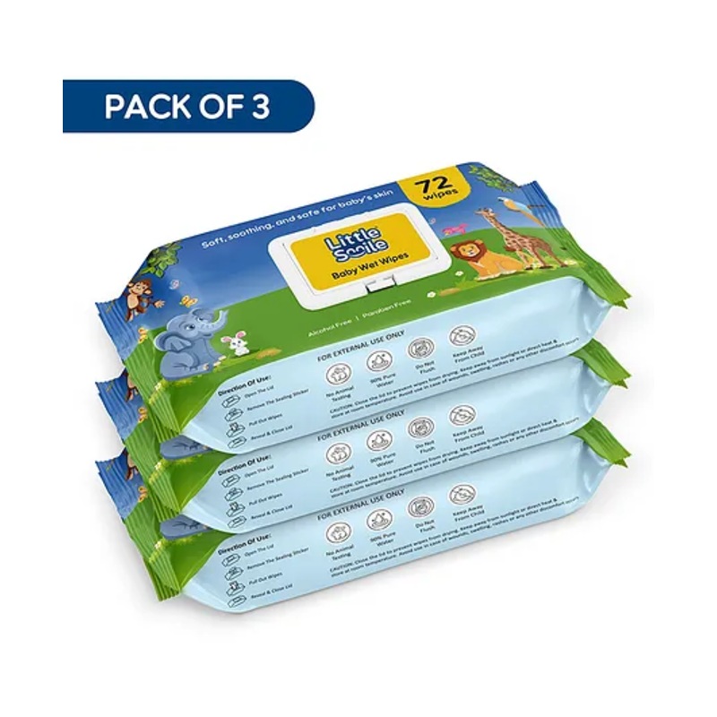Little Smile Baby Wipes Soft, Safe & Gentle Care | Pack of 3 | 216 Wipes