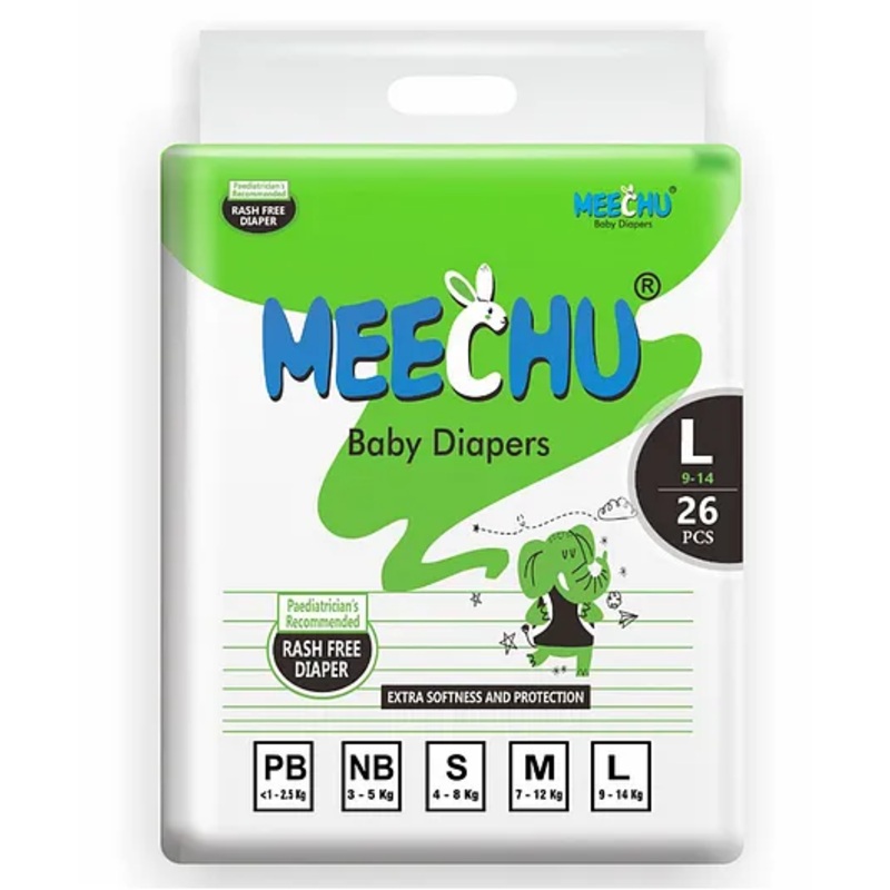 Meechu Large baby diaper -  Cottony Soft Absorb Technology Baby Diapers - 26 Pieces