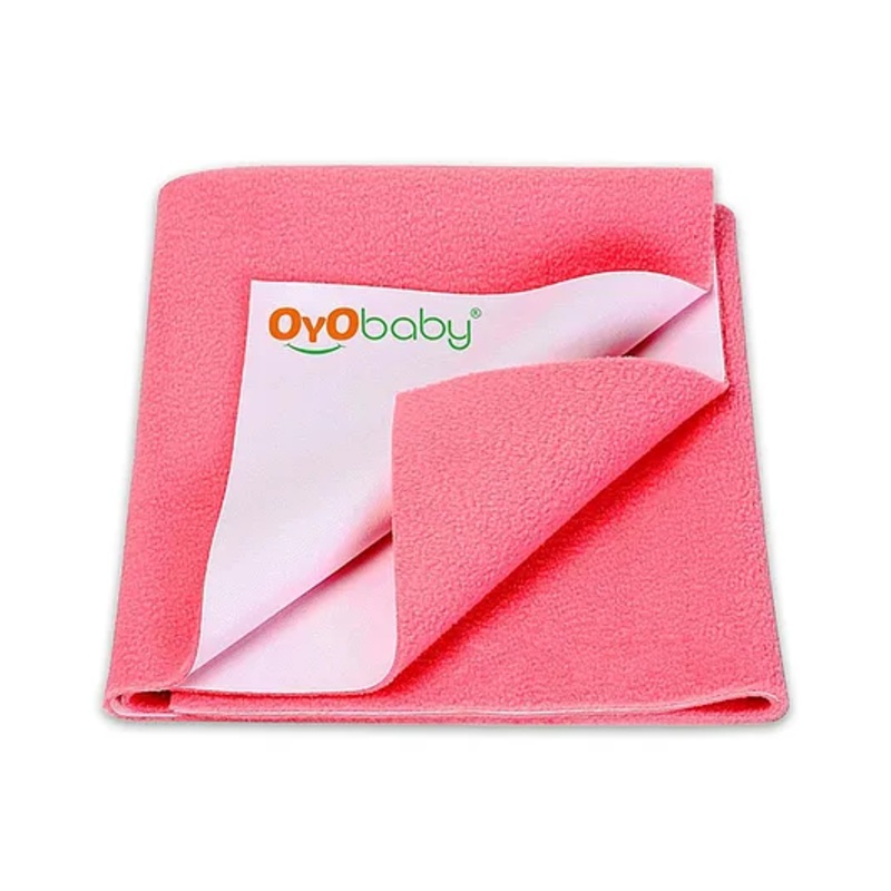 OYO BABY Anti-Piling Fleece Extra Absorbent Instant Dry Sheet, Baby Bed Protector, Waterproof Sheet, Medium (100cm x 70cm), Salmon Rose