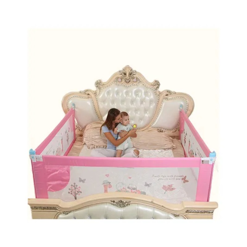 Safe-O-Kid Adjustable Washable Premium Designer Bedrail 182 cm Pack of 3 - Light Pink