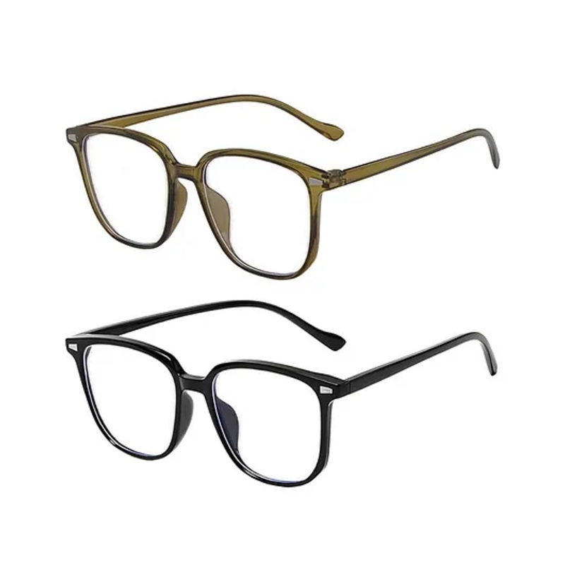 SYGA Pack of 2 Anti-Blue Light Radiation Flat Glasses for Women (Transparent Tea & Glossy Black)