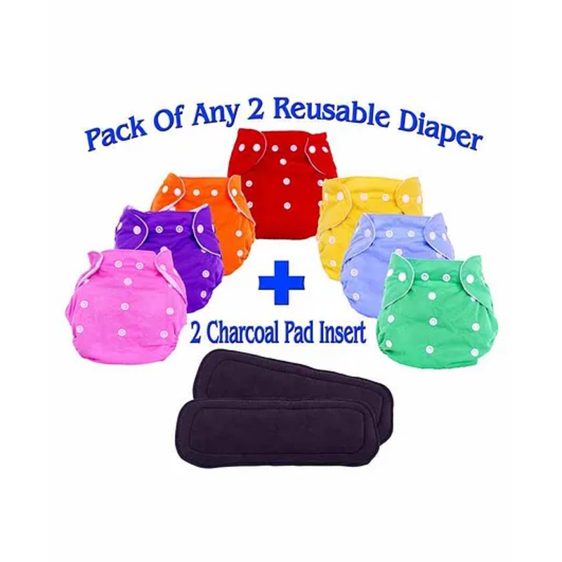The Little Lookers Adjustable Cotton Diaper With Charcoal Pad Insert Pack Of 2 ( Colour May Vary)