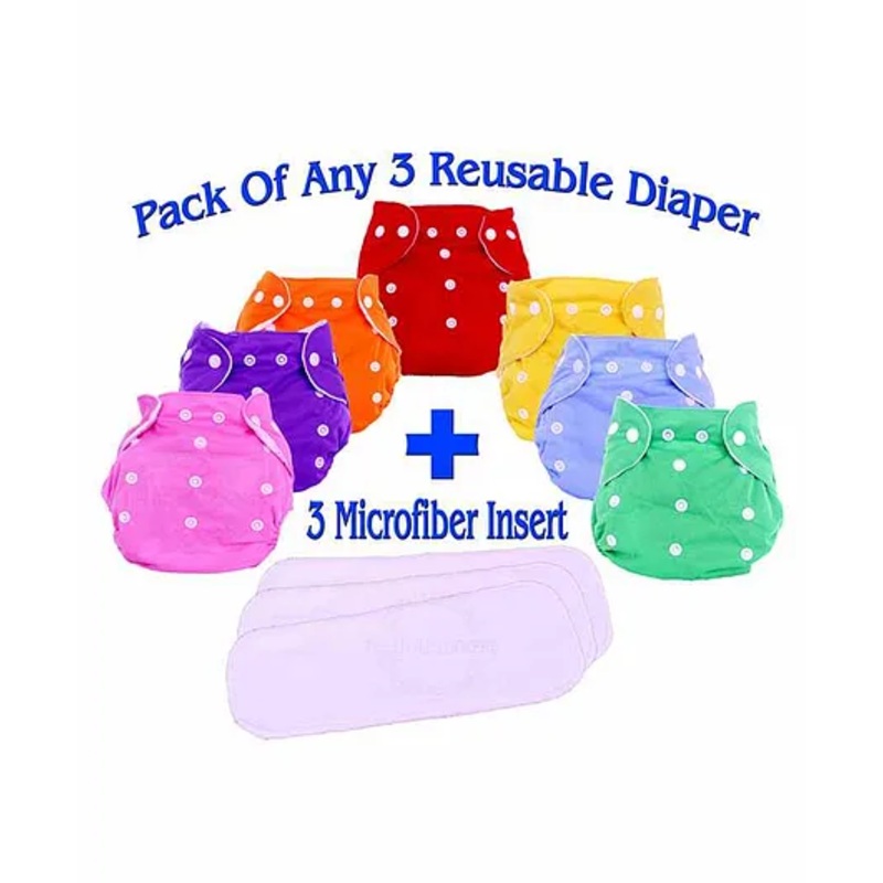 The Little Lookers Adjustable Cotton Diaper With Insert Pack Of 3 ( Colour May Vary)