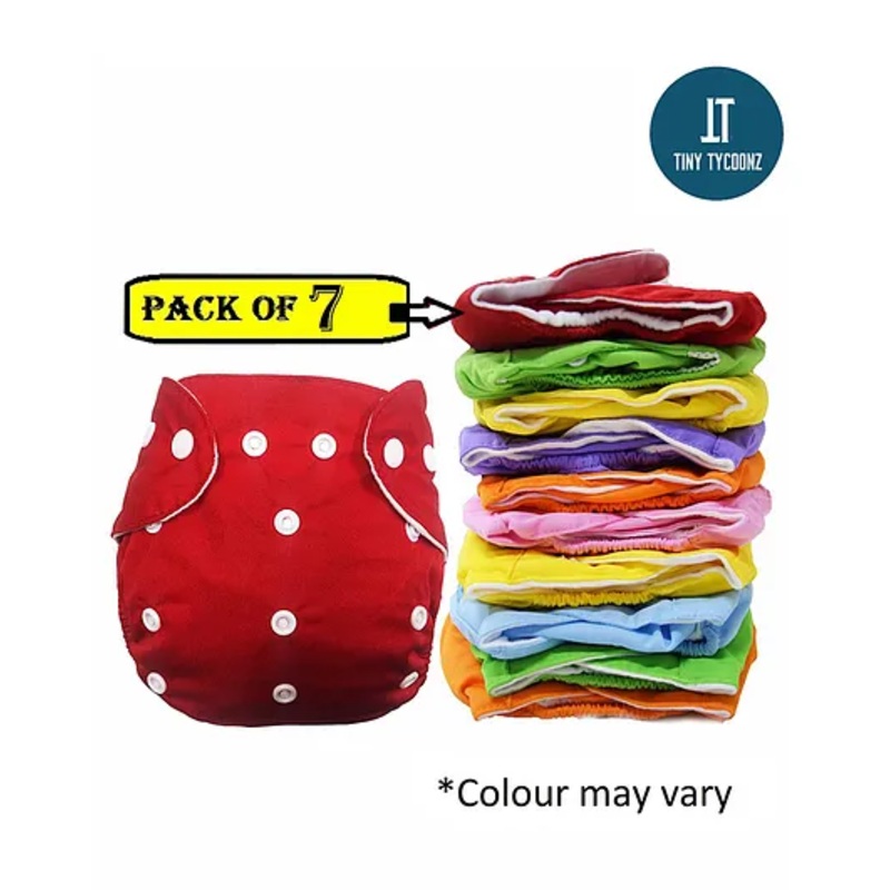 Tiny Tycoonz Pack of 7 Reusable and Washable Diapers with 7 Microfiber extra absorvent seven layers Inserts - Multicolor