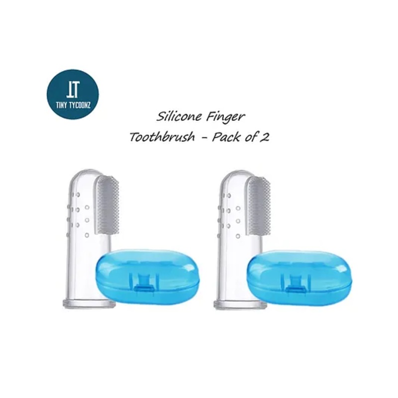 Tiny Tycoonz Soft Silicone Finger Toothbrush With Case Pack of 2 - Blue