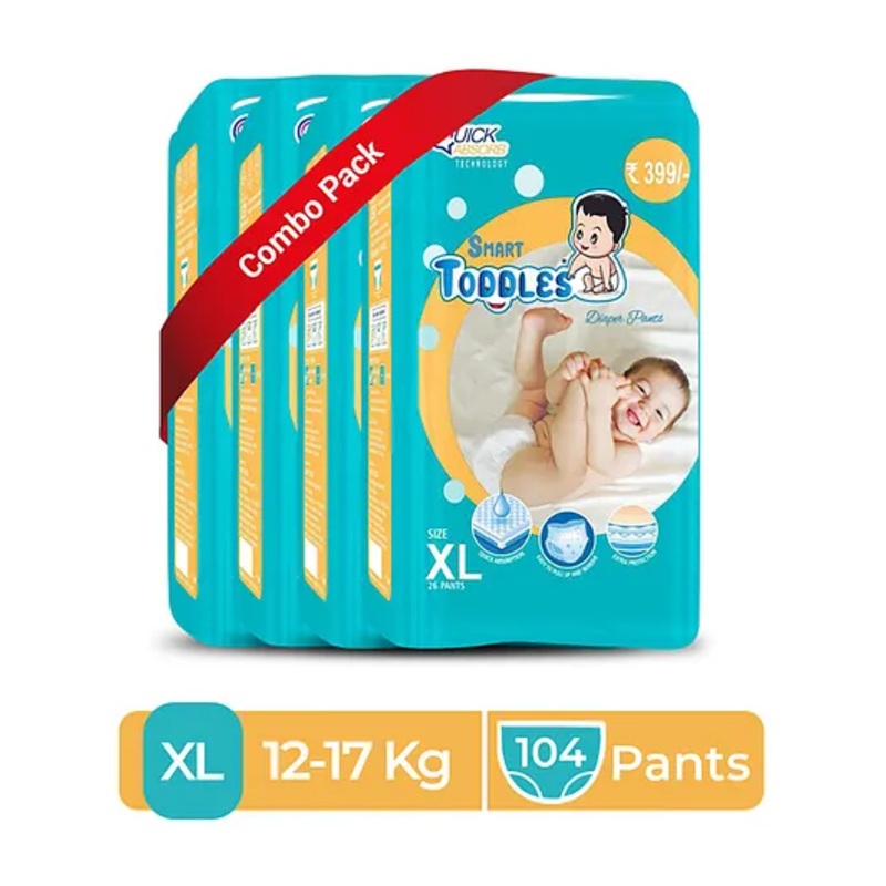 TODDLES Baby Diaper Pants 104 (Size - XL) Combo of 4 With Quick Absorption Technology and Extra Protection | Easy to Pull Up and Remove