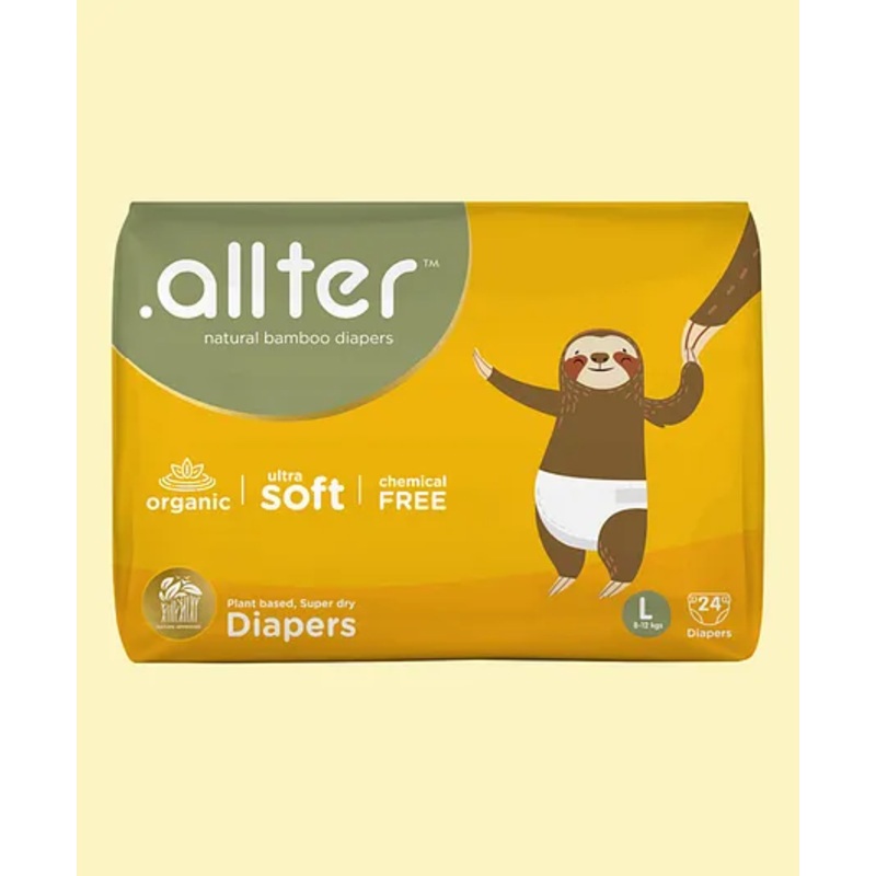 Allter Organic Bamboo Explorer  Print Taped Diapers For Large Size - 24 Pieces