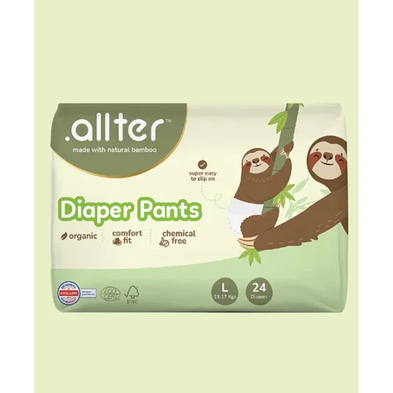 Allter Organic Feet Print Bamboo Diaper Pants Large Size - 24 Pieces