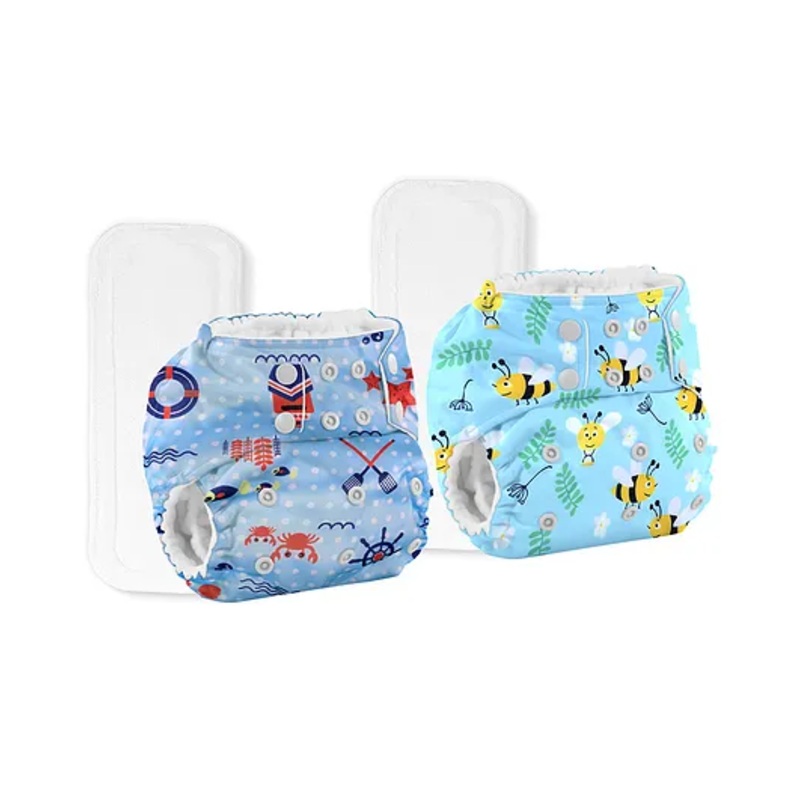 Baby Reusable Cotton Printed Pocket Diapers With Inserts 0-12 Months Pack of 2