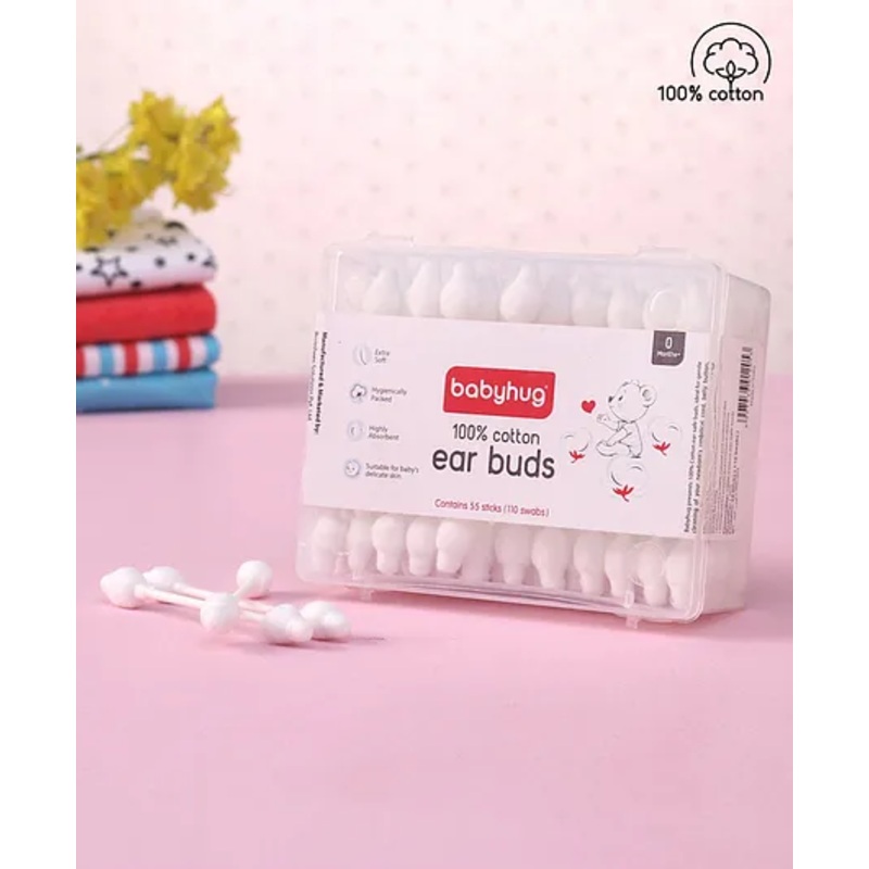 Babyhug Paper Stick Cotton Buds with Ear Drum Protection - 55 Pieces