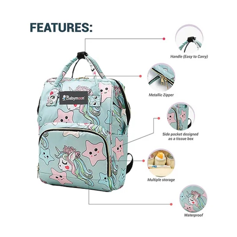 Babymoon Multifunction Backpack Style Maternity Star Print Diaper Bag - Light Green