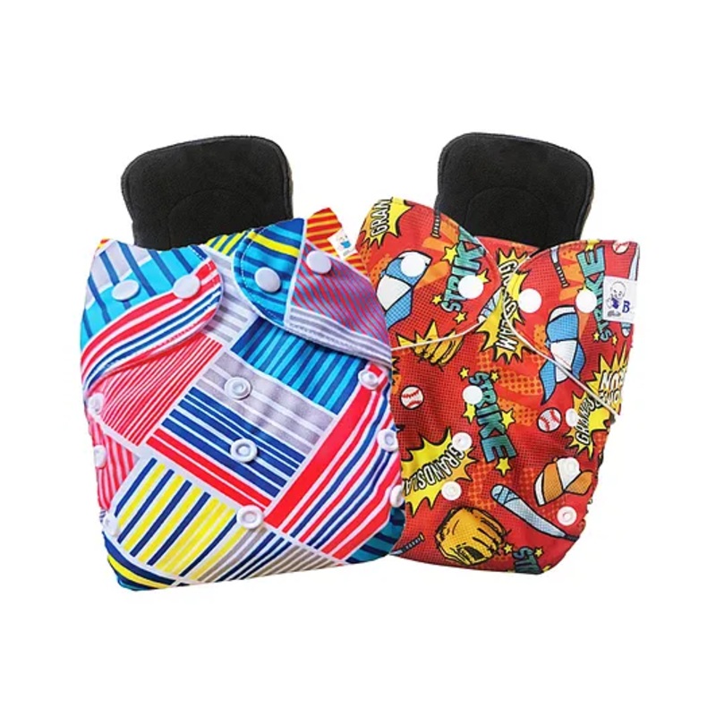 Babymoon Washable & Reusable Cloth Diaper with 5Layers Insert Set of 4