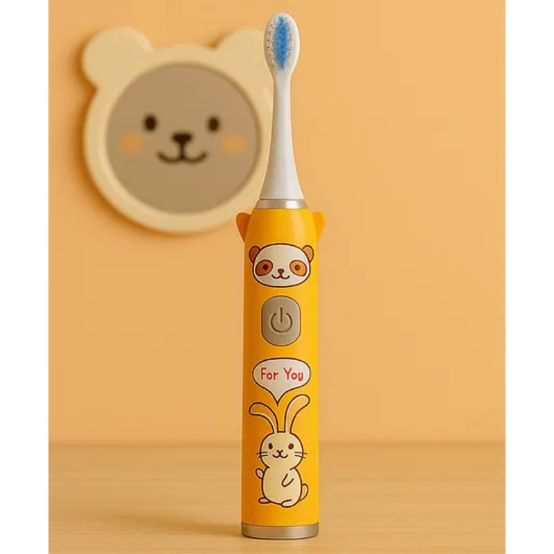 Badal Kidz Children's Electric Toothbrush with Cartoon Characters, Soft Bristles Battery Operated Kids Cartoonic - Yellow