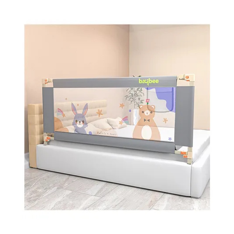 BAYBEE Baby Bed Rail Guard for Baby Safety with 28 Height Adjustable, Portable Bed Side Protector for Baby Falling | Foldable Single Side Bed Railing for Baby Toddler Kids (Grey, 150x80cm)