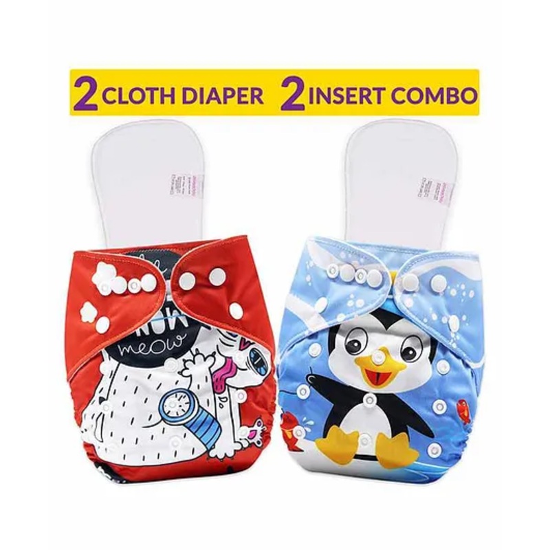 Bembika Reusable Cloth Diapers With Inserts Multi Print Pack of 2 - Red Blue