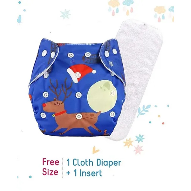 Butterthief Santa Printed Washable & Reusable Cloth Diaper for New Born Baby 0-24 Months  (1 Diaper + 1 Organic Cotton Absorber)