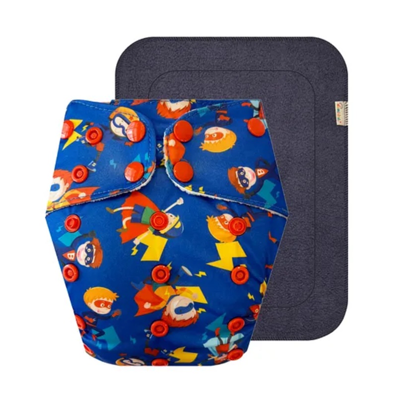 Dumbledo Premium BlueHero Free Size Leak proof Washable Unisex Reusable Cloth Diaper With 6-layer Black Insert - Blue