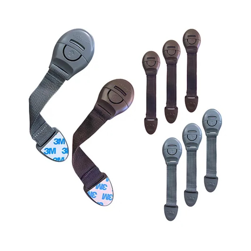 KidDough Furniture Safety Locks for Kids - Pack of 4 Brown + 4 Grey Locks, Child Safety Locks for Drawers, Cabinets, Fridge, Cupboard Lock, Strong and Adhesive Safety Locks