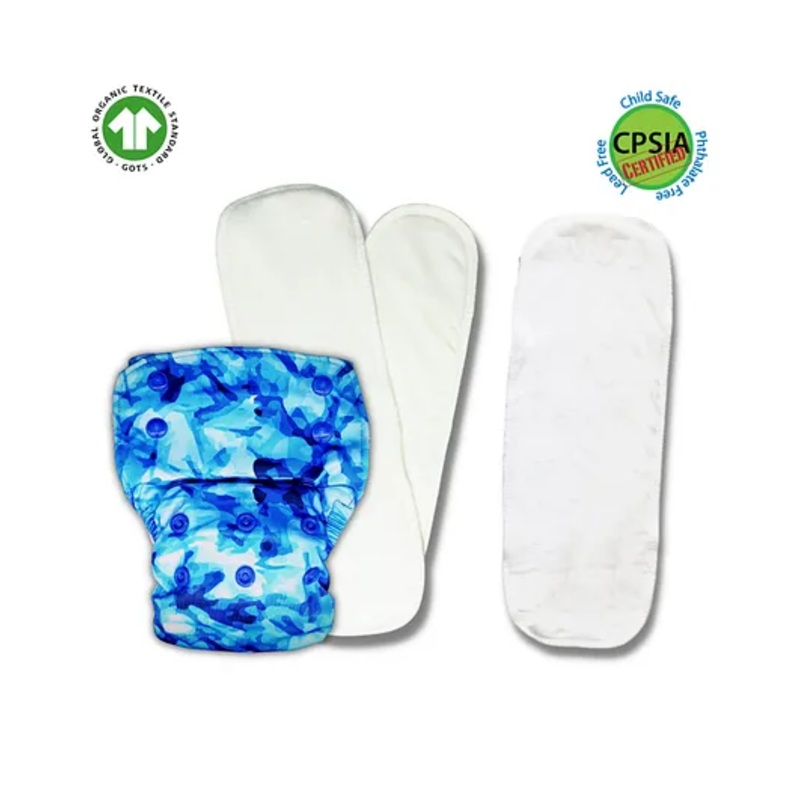 Kindermum Aqua Nano Pro Aio Cloth Diaper With 2 Organic Inserts and Power Booster -  Blue