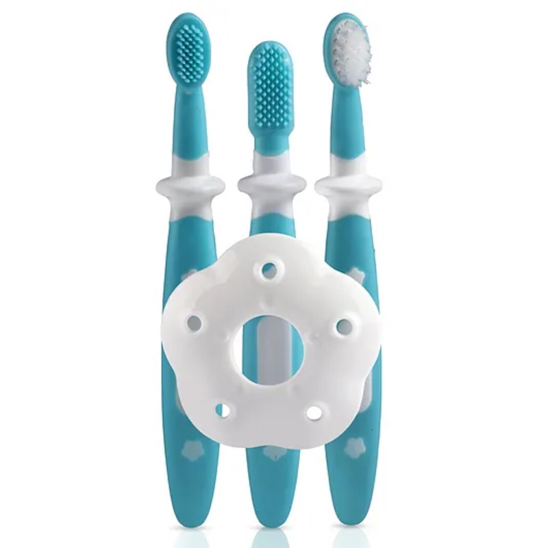 LuvLap 3-Stage Training Toothbrush Set with Anti-Choking Shield, BPA Free, Ideal for Teething Infants & Toddlers, Includes Stages 1, 2 & 3 (Blue)