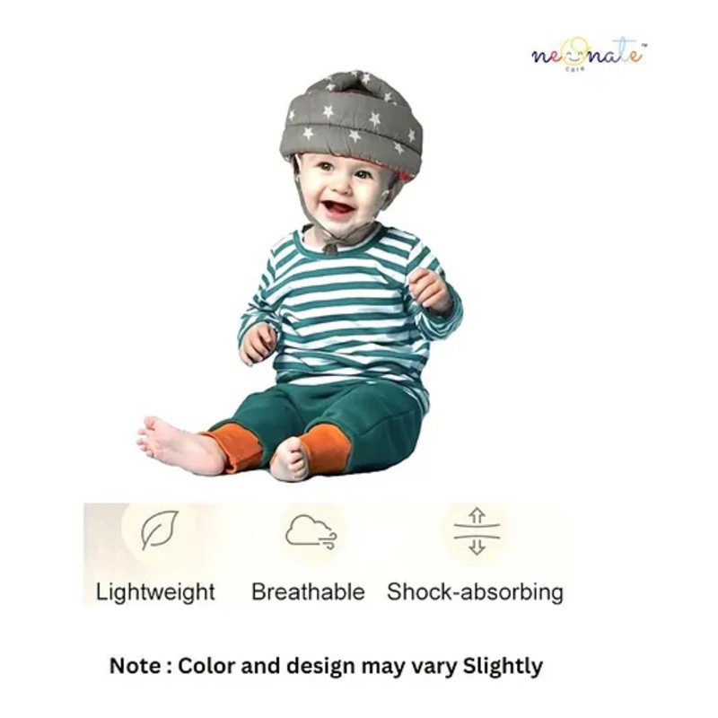 NeonateCare Adjustable Baby Safety Helmet Soft -  Anti-Fall -  Anti-Collision Head Protector for Infants Learning to Walk or Run - (Grey Star Helmet)
