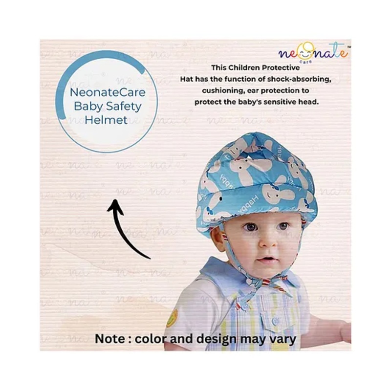 NeonateCare Baby Helmet Baby Head Protector -  Adjustable Size for Baby Learning to Walk or Run -  Soft Safety Helmet (Blue Smiley Print Helmet)