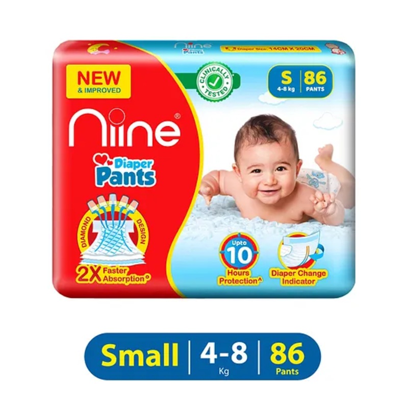 Niine Baby Diaper Pants Small Size  for Overnight Protection with Rash Control - 86 Pants