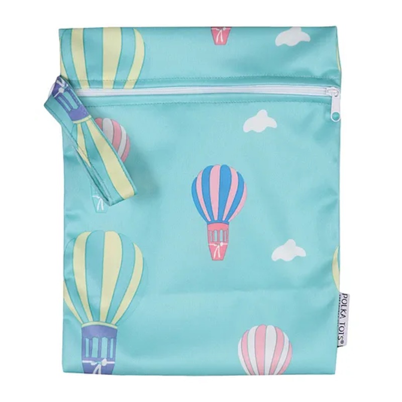 POLKA TOTS Waterproof & Reusable Wet Dry  Diaper Bag with Zipper for Travel Toiletries (20 x 25 CM Air Balloons)