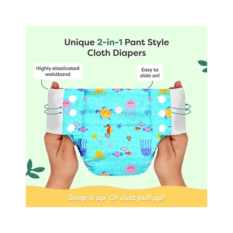 Super Bottoms Uno Cloth Diaper Pants (9kg-17kg) | Pull-Up Diaper Pants | Super Absorbent | Washable & Reusable 300+ Times | Comes with A Dry Feel Magic Pad | Cpsia Certified | Ocean Bliss