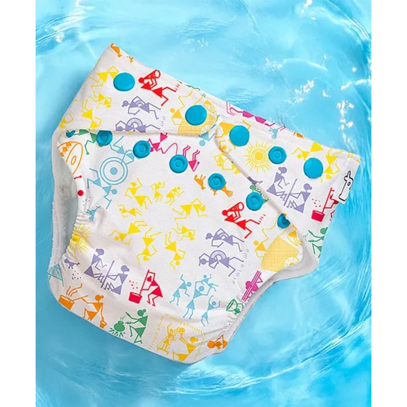 SuperBottoms Swimming Diapers for Babies & Toddlers - Washable, Reusable & Adjustable Swim Diapers | White Warli
