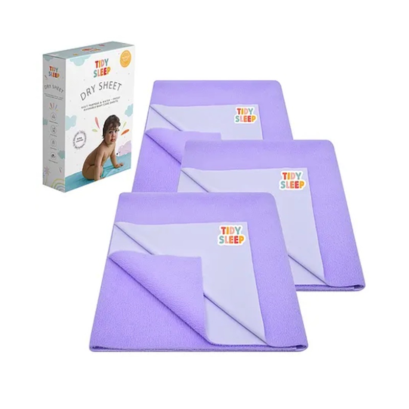 TIDY SLEEP Waterproof Baby Bed Protector Dry Sheet For New Born Babies- babies Lilac Pack of 3 (Medium)