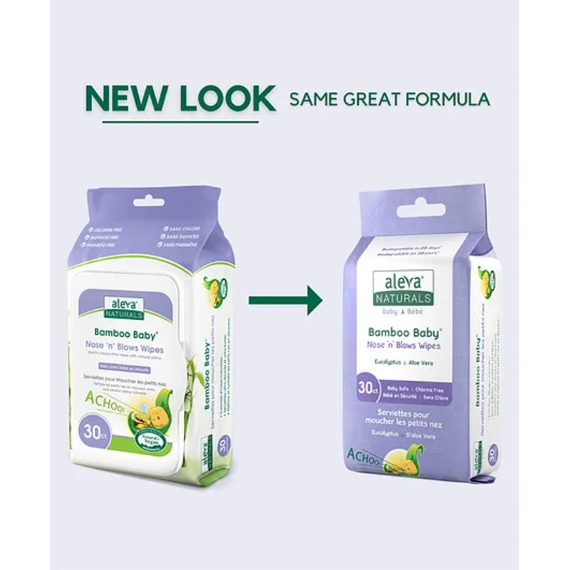 Aleva Naturals Bamboo Nose N Blows Wipes - 30 Pieces