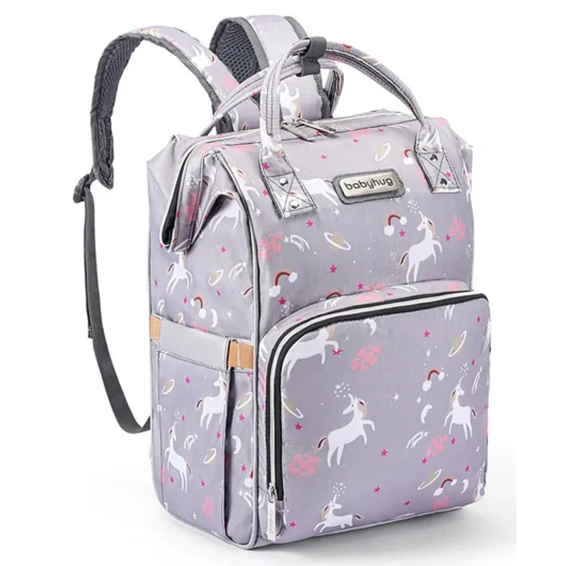Babyhug Diaper Backpack Unicorn Print - Grey