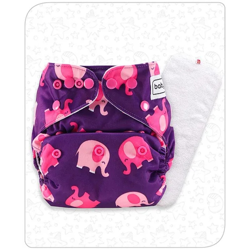 Babyhug Free Size Reusable Cloth Nappies With Insert Elephant Print - Violet