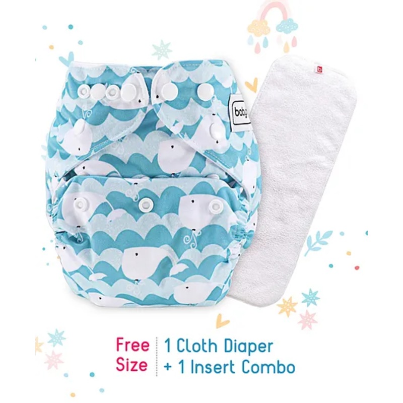 Babyhug Free Size Reusable Cloth Nappies With Insert Whale Print - Blue