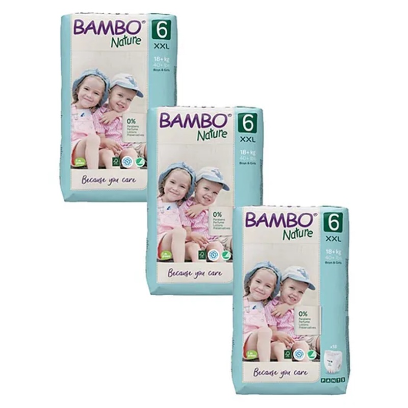 Bambo Nature Eco Friendly Pant Diapers with Wetness Indicator XXL Size Pack Of 3 - 54 Pieces